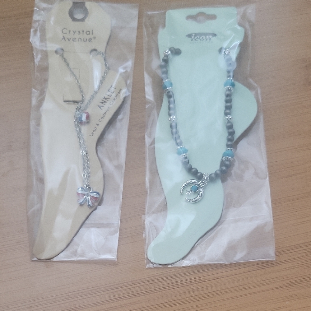 2 Pack Silver Tone Anklet Braclets